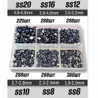 Стразы для декора и рукоделия 1737 шт Mix SS6-20 shiny black